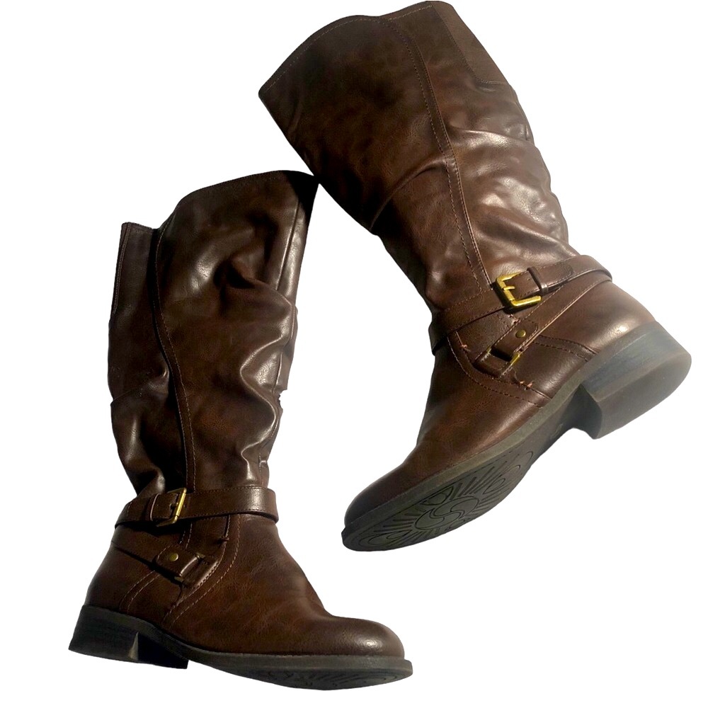 White Mountain Boots knee high brown faux leather exc condition size 8w